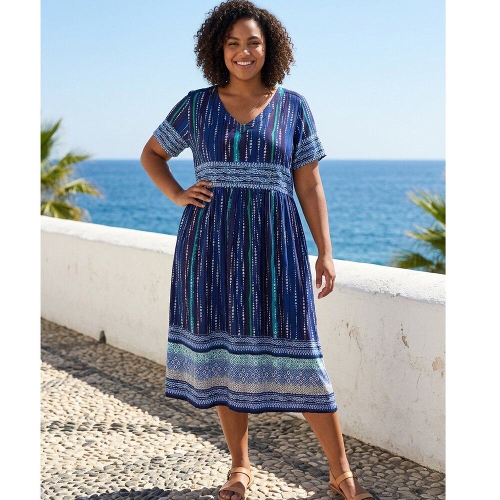 Only Necessities Short Sleeve Midi Dress Womens 2X Modest Beachy Casual Relaxed